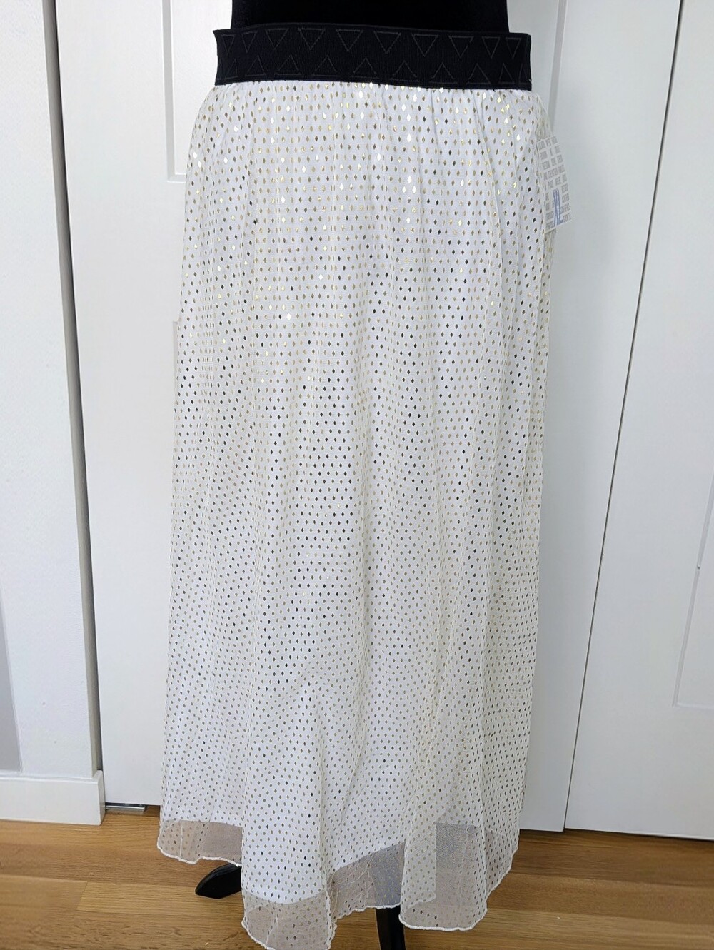 LuLaRoe Women’s XL White Mesh Shiny Gold Accents Lined Maxi Skirt fairy glam New